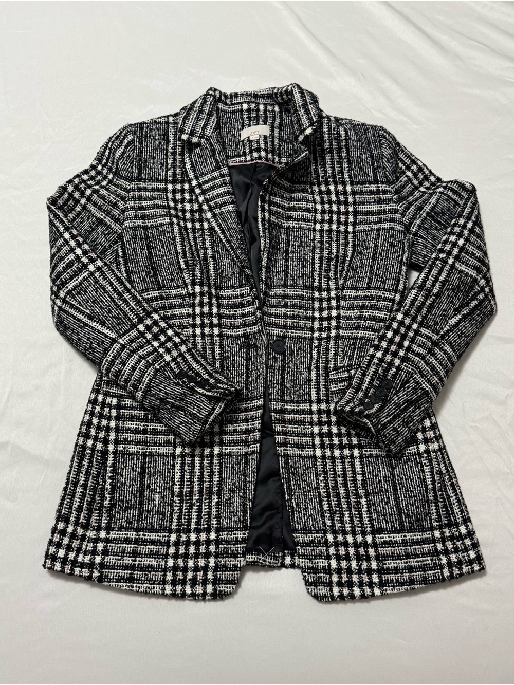 LOFT Black and White Plaid Tailored Blazer - Picture 2 of 5